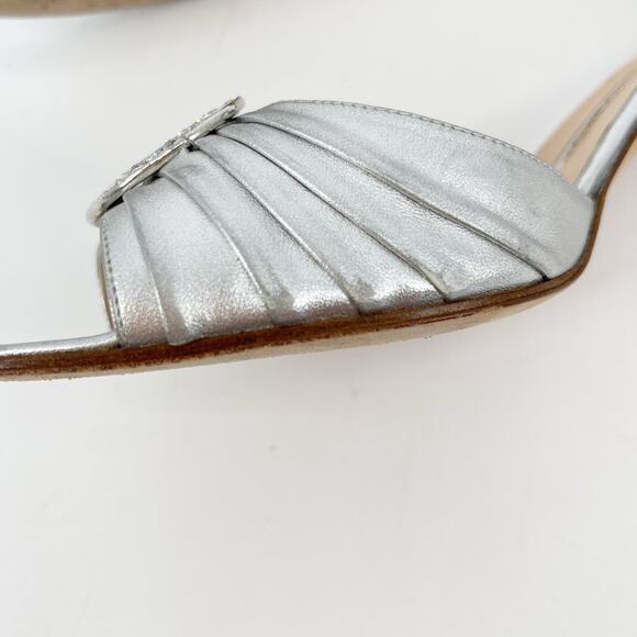 Vintage Manolo Blahnik Silver Leather y2k Sedaraby Crystal D’Orsay Heels IT 41.5 - Picture 7 of 15